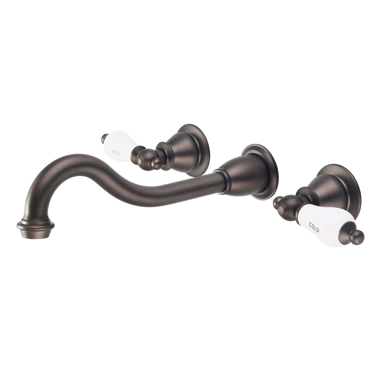 Water Creation Elegant Spout Wall Mount Vessel/Lavatory F4-0001 8" Brown Solid Brass Faucet With Porcelain Lever Handles, Hot And Cold Labels Included