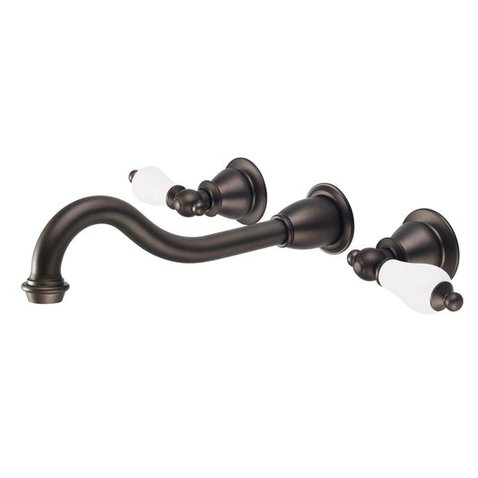 Water Creation Elegant Spout Wall Mount Vessel/Lavatory F4-0001 8" Brown Solid Brass Faucet With Porcelain Lever Handles Without Labels