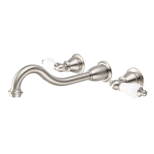 Water Creation Elegant Spout Wall Mount Vessel/Lavatory F4-0001 8" Grey Solid Brass Faucet With Porcelain Lever Handles Without Labels