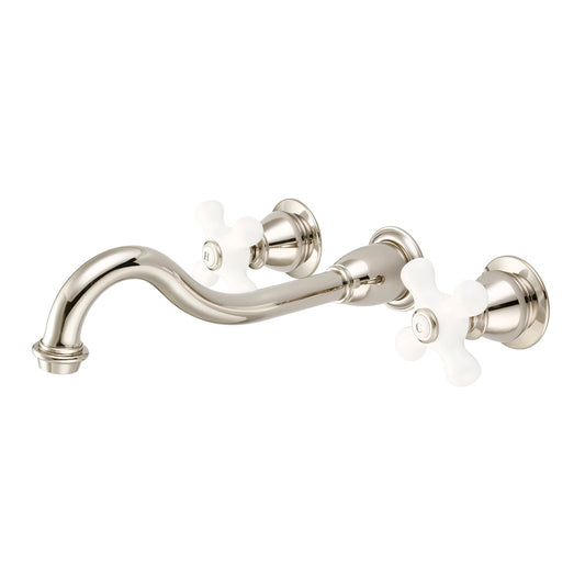 Water Creation Elegant Spout Wall Mount Vessel/Lavatory F4-0001 8" Ivory Solid Brass Faucet With Porcelain Cross Handles, Hot And Cold Labels Included