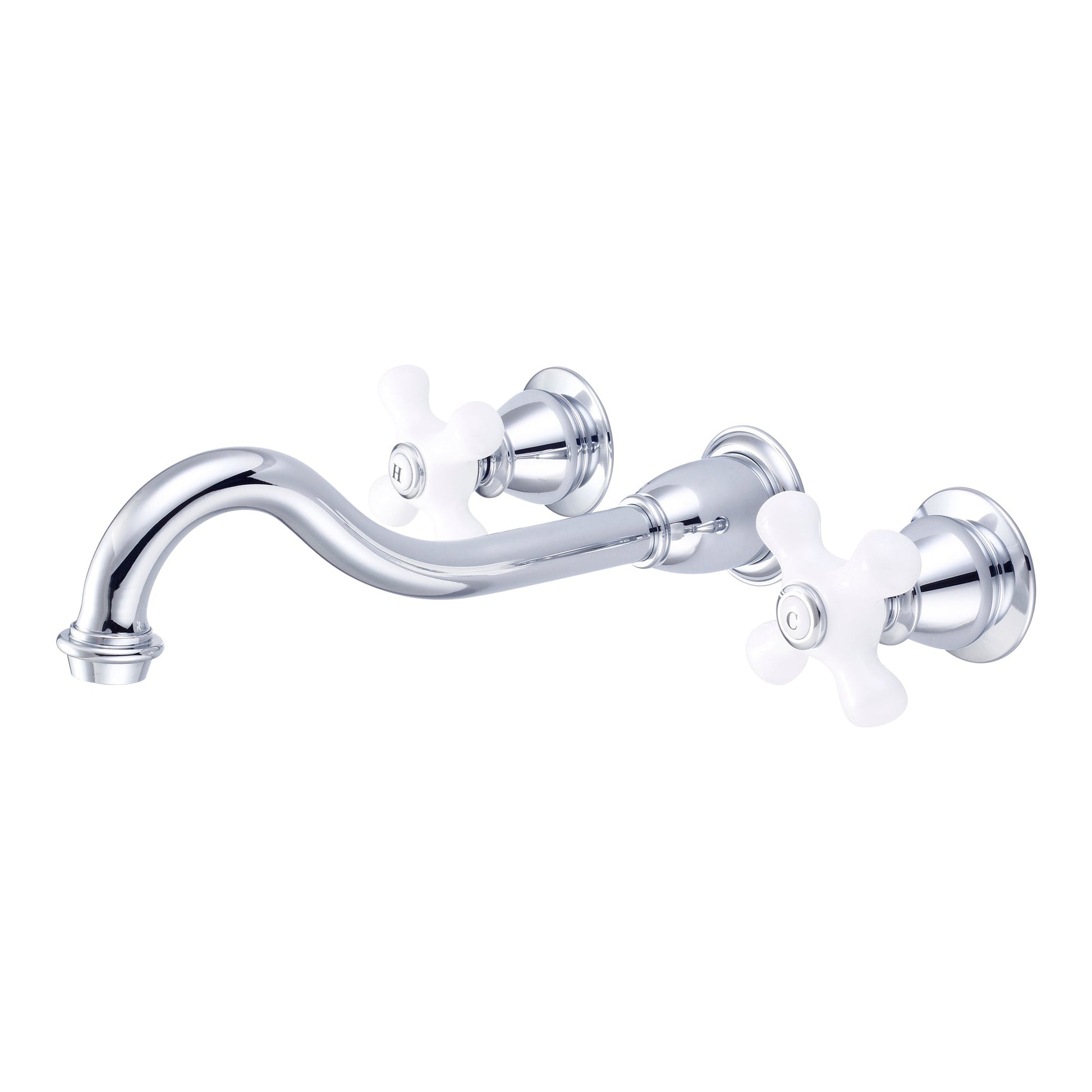 Water Creation Elegant Spout Wall Mount Vessel/Lavatory F4-0001 8" Silver Solid Brass Faucet With Porcelain Cross Handles, Hot And Cold Labels Included