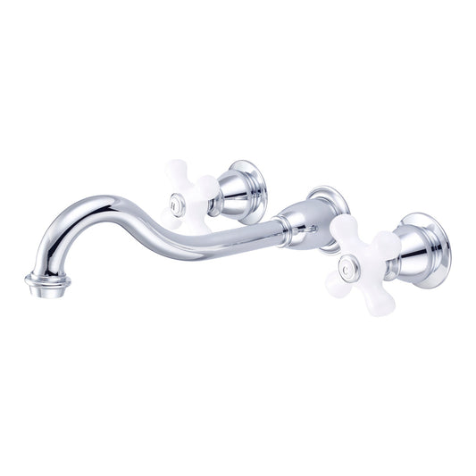 Water Creation Elegant Spout Wall Mount Vessel/Lavatory F4-0001 8" Silver Solid Brass Faucet With Porcelain Cross Handles, Hot And Cold Labels Included
