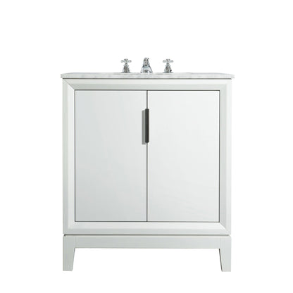 Water Creation Elizabeth 30" Single Sink Carrara White Marble Vanity In Pure White With F2-0009-01-BX Lavatory Faucet