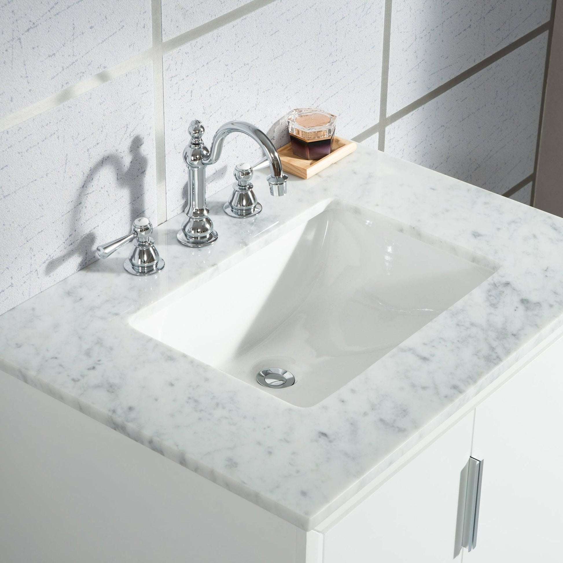 Water Creation Elizabeth 30" Single Sink Carrara White Marble Vanity In Pure White With F2-0012-01-TL Lavatory Faucet