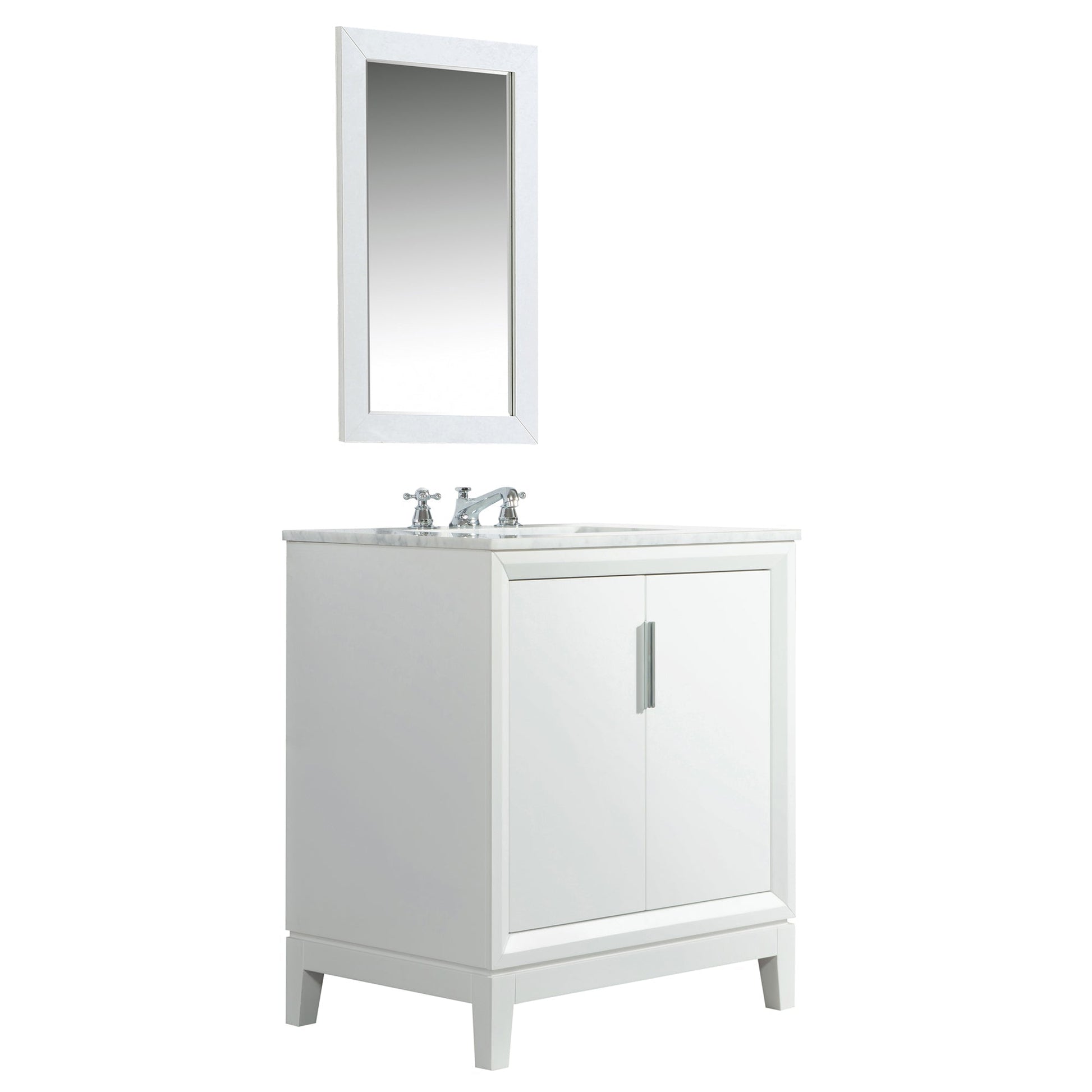 Water Creation Elizabeth 30" Single Sink Carrara White Marble Vanity In Pure White With Matching Mirror