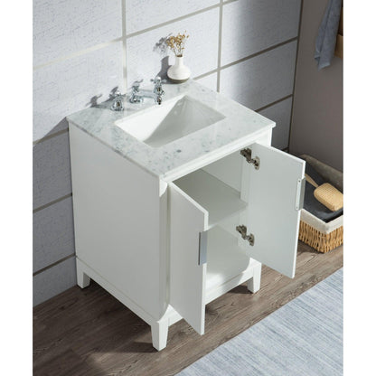 Water Creation Elizabeth 30" Single Sink Carrara White Marble Vanity In Pure White With Matching Mirror