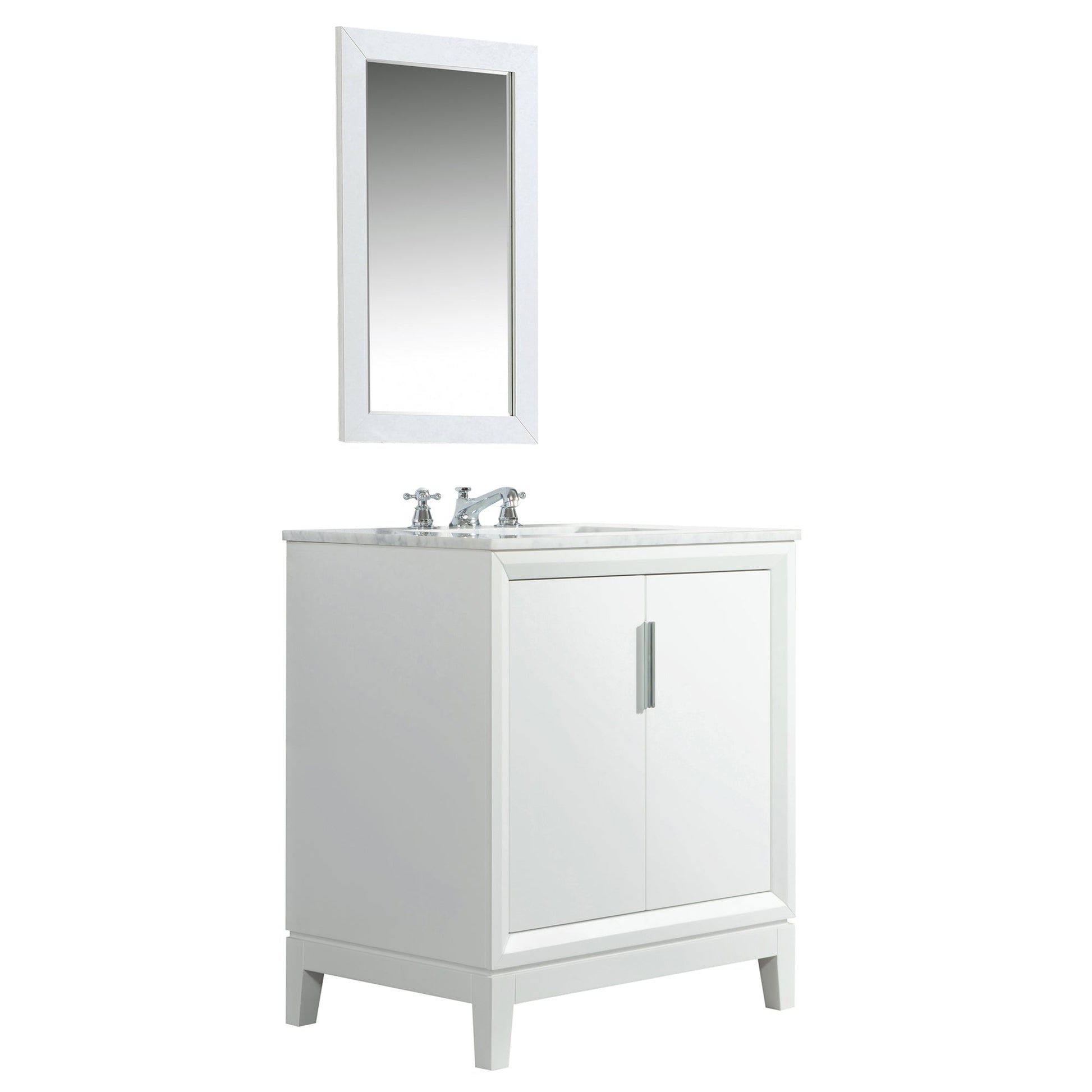 Water Creation Elizabeth 30" Single Sink Carrara White Marble Vanity In Pure White With Matching Mirror and F2-0009-01-BX Lavatory Faucet