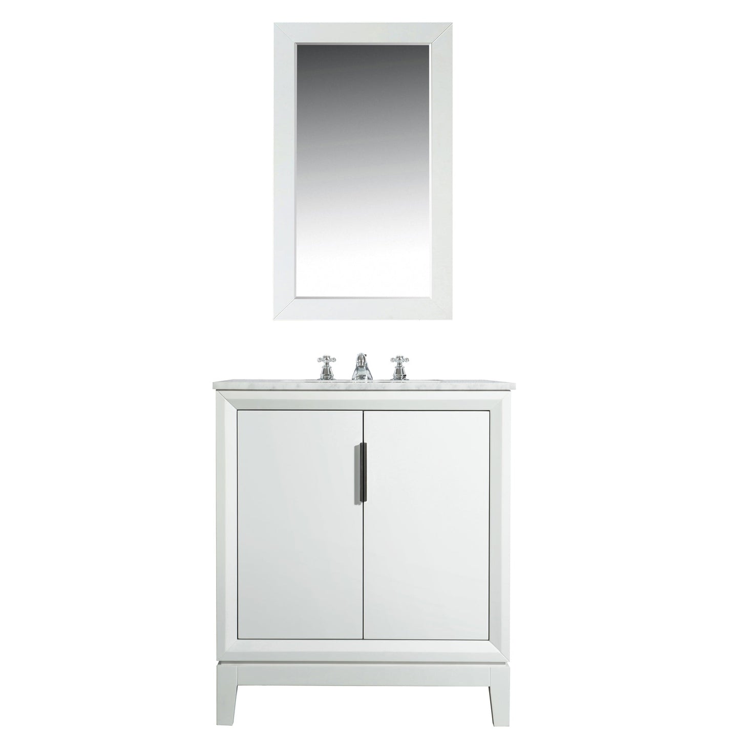 Water Creation Elizabeth 30" Single Sink Carrara White Marble Vanity In Pure White With Matching Mirror and F2-0009-01-BX Lavatory Faucet