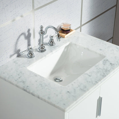 Water Creation Elizabeth 30" Single Sink Carrara White Marble Vanity In Pure White With Matching Mirror and F2-0012-01-TL Lavatory Faucet