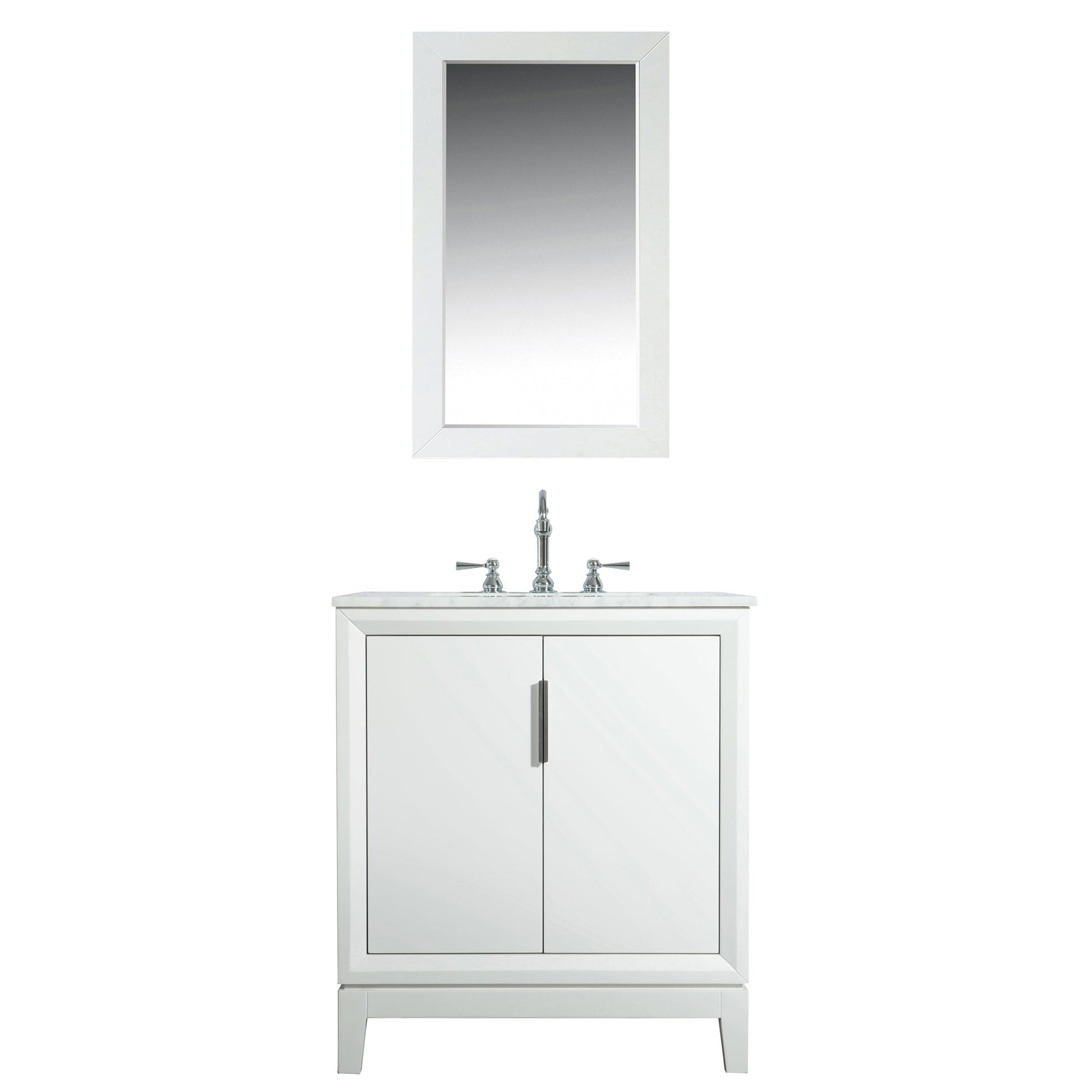 Water Creation Elizabeth 30" Single Sink Carrara White Marble Vanity In Pure White With Matching Mirror and F2-0012-01-TL Lavatory Faucet
