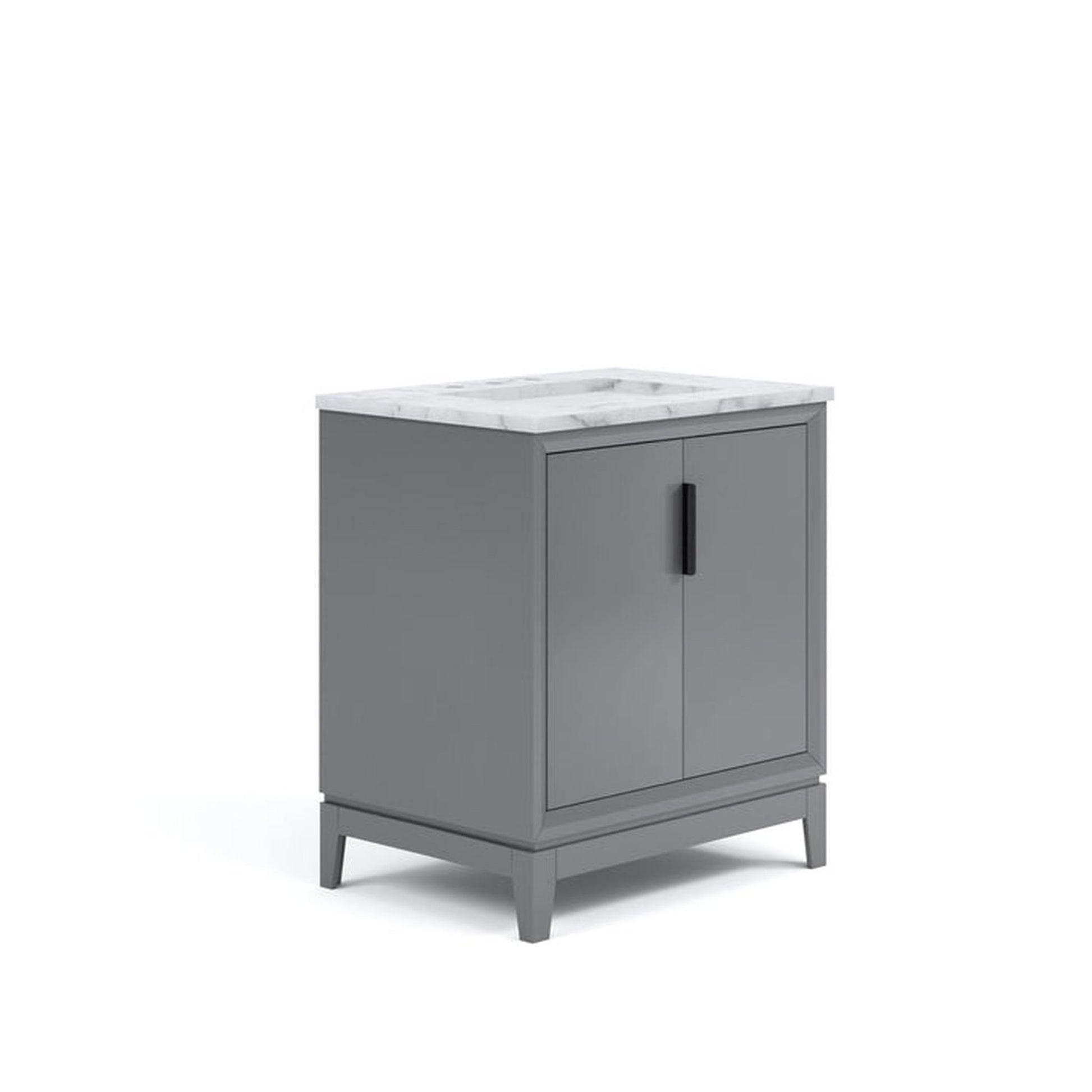 Water Creation Elizabeth 30" Single Sink White Carrara Marble Top Cahsmere Gray Finish Vanity