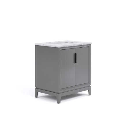 Water Creation Elizabeth 30" Single Sink White Carrara Marble Top Cahsmere Gray Finish Vanity