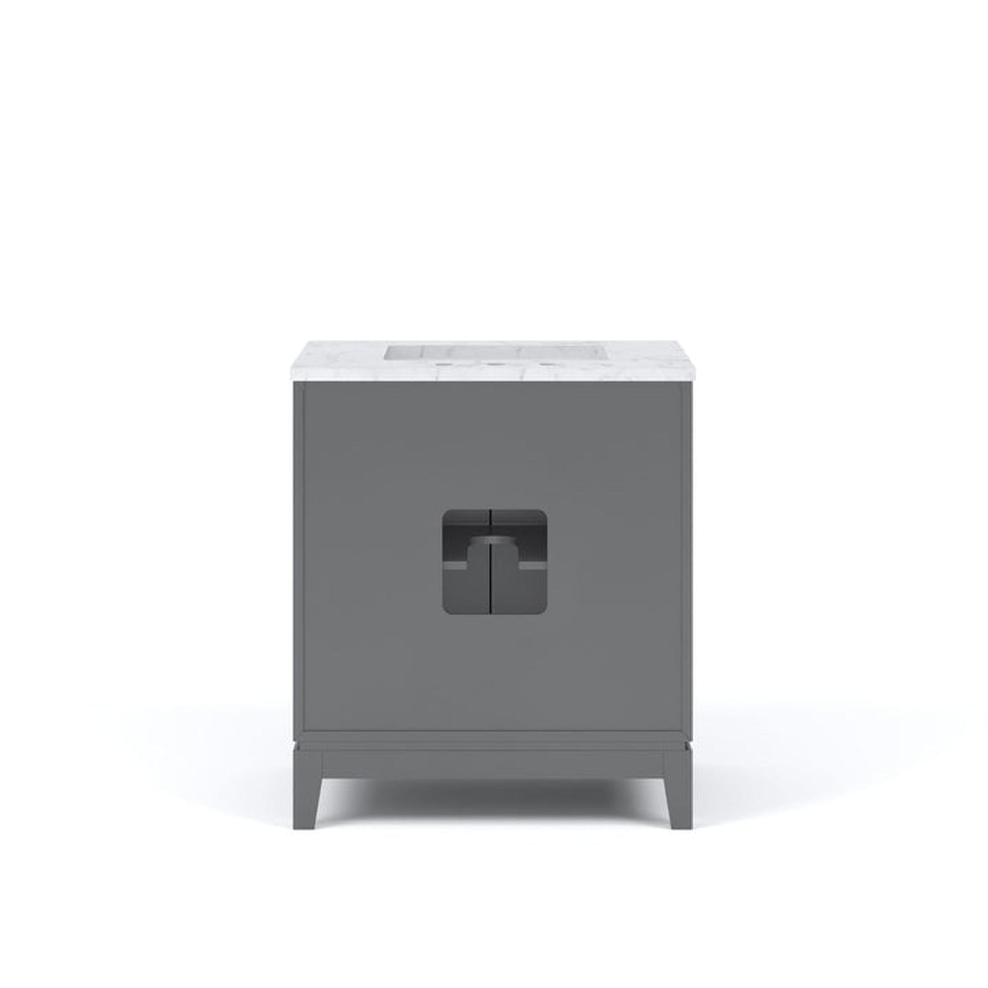 Water Creation Elizabeth 30" Single Sink White Carrara Marble Top Cahsmere Gray Finish Vanity