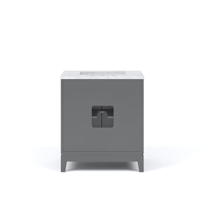 Water Creation Elizabeth 30" Single Sink White Carrara Marble Top Cahsmere Gray Finish Vanity