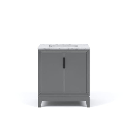 Water Creation Elizabeth 30" Single Sink White Carrara Marble Top Cahsmere Gray Finish Vanity