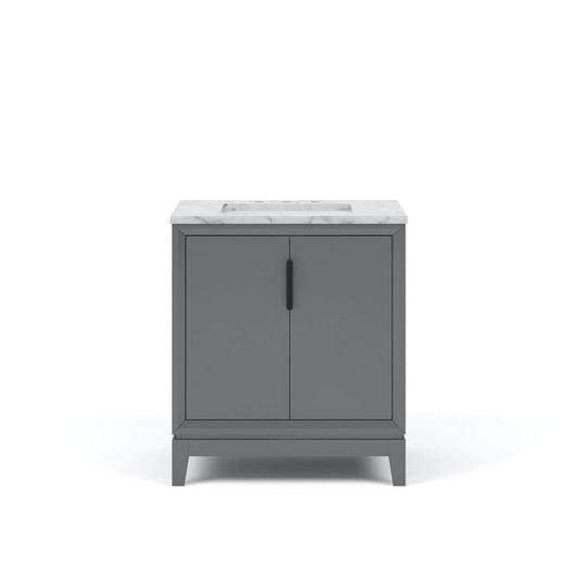 Water Creation Elizabeth 30" Single Sink White Carrara Marble Top Cahsmere Gray Finish Vanity