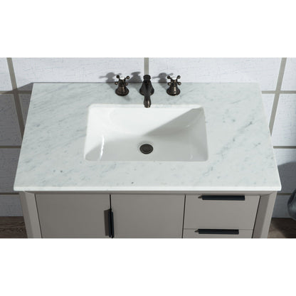 Water Creation Elizabeth 36" Single Sink Carrara White Marble Vanity In Cashmere Grey With F2-0009-03-BX Lavatory Faucet