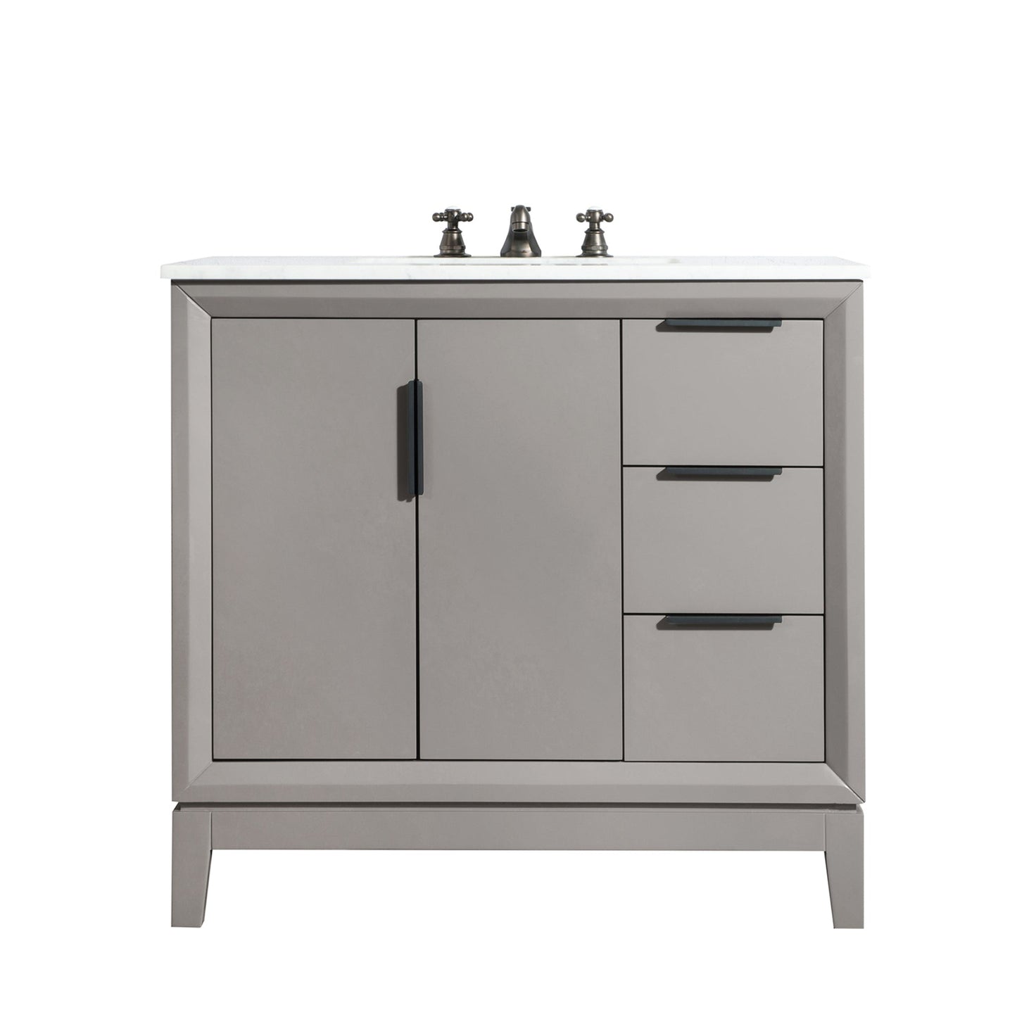 Water Creation Elizabeth 36" Single Sink Carrara White Marble Vanity In Cashmere Grey With F2-0009-03-BX Lavatory Faucet