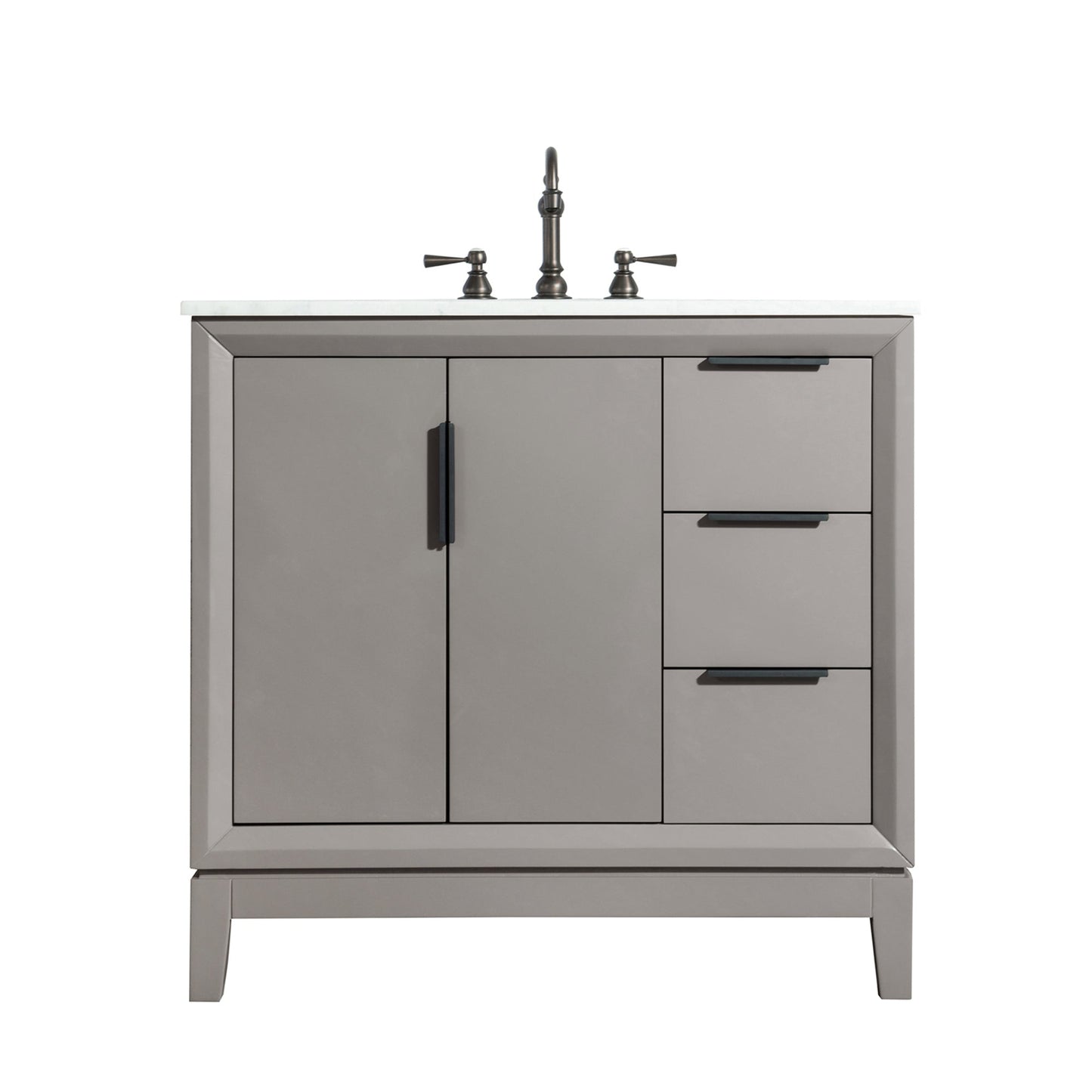 Water Creation Elizabeth 36" Single Sink Carrara White Marble Vanity In Cashmere Grey With F2-0012-03-TL Lavatory Faucet