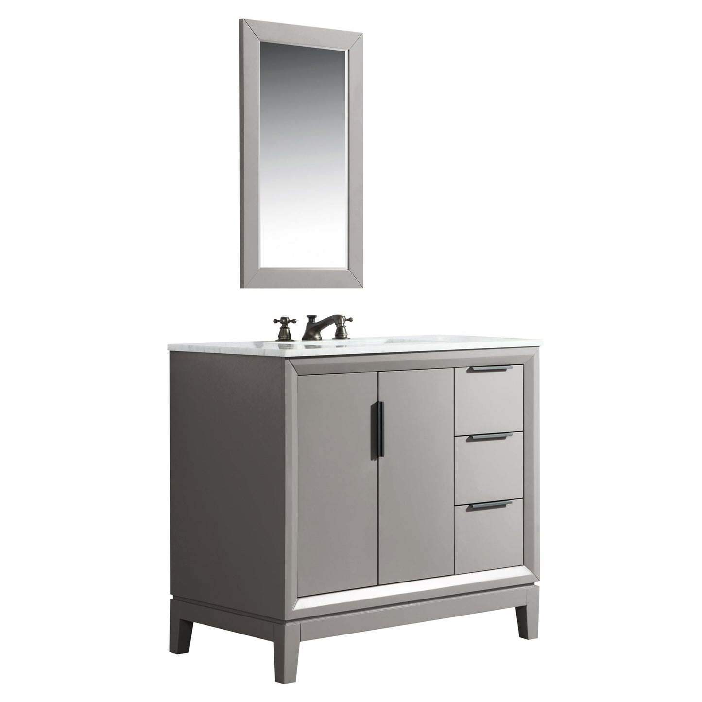 Water Creation Elizabeth 36" Single Sink Carrara White Marble Vanity In Cashmere Grey With Matching Mirror