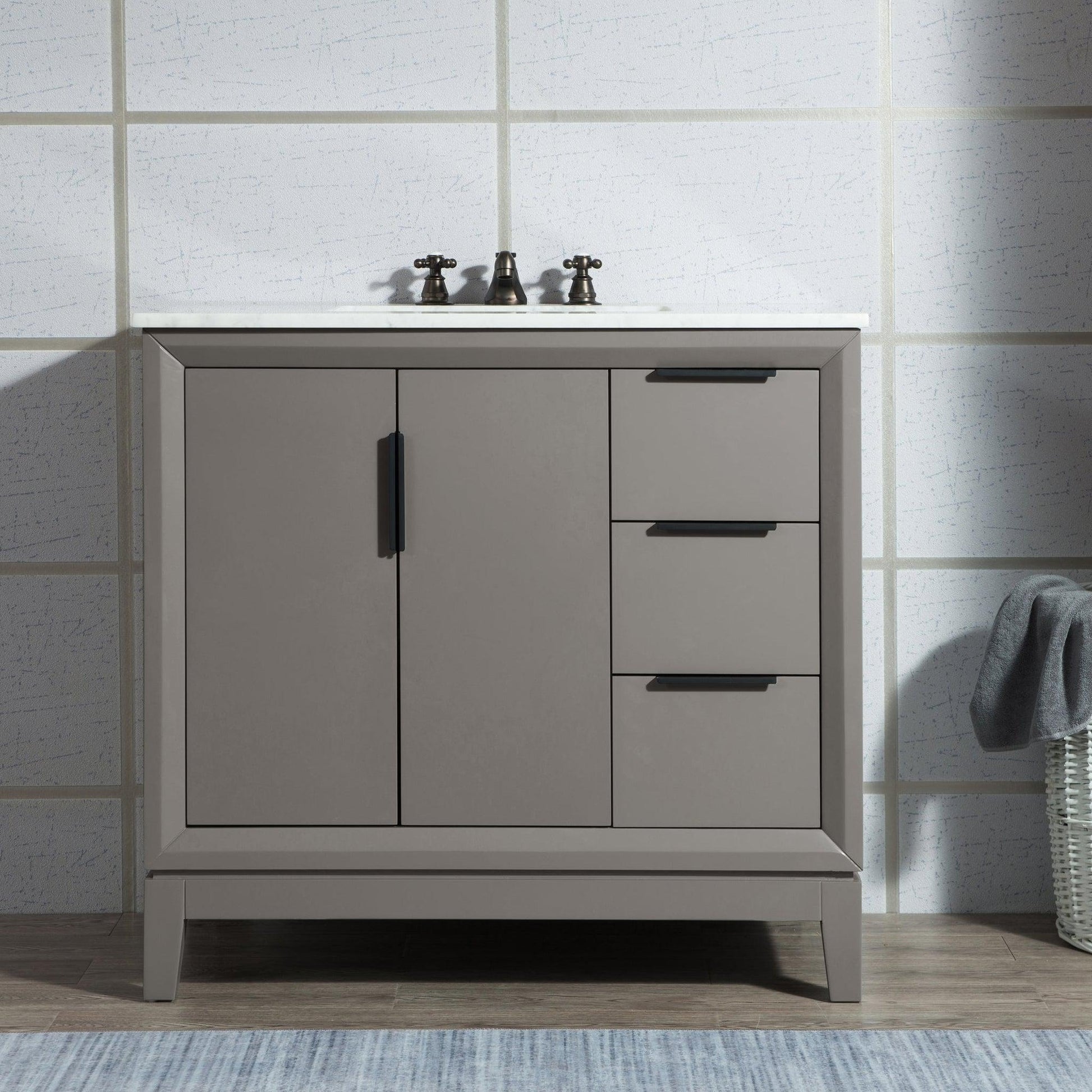 Water Creation Elizabeth 36" Single Sink Carrara White Marble Vanity In Cashmere Grey With Matching Mirror
