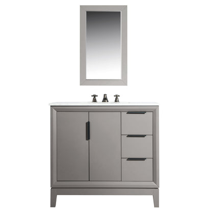 Water Creation Elizabeth 36" Single Sink Carrara White Marble Vanity In Cashmere Grey With Matching Mirror and F2-0009-03-BX Lavatory Faucet