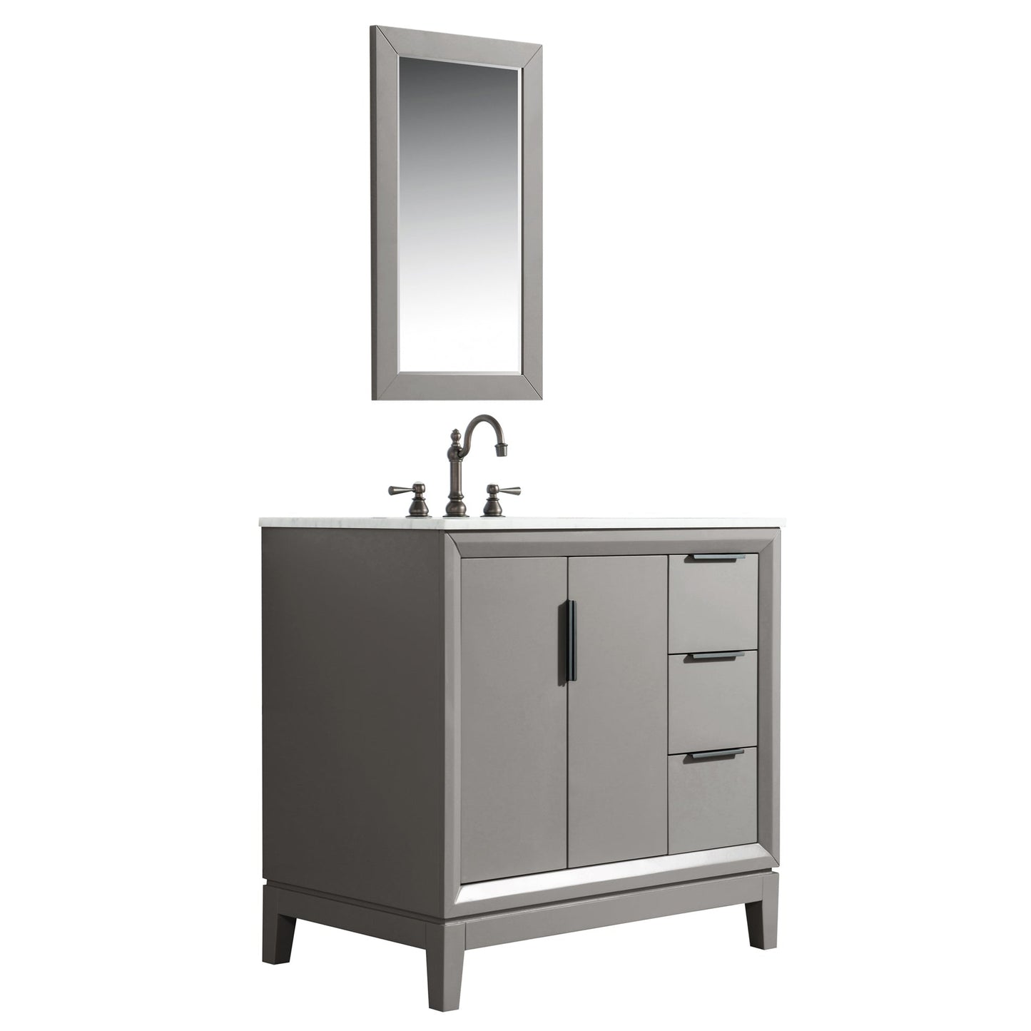 Water Creation Elizabeth 36" Single Sink Carrara White Marble Vanity In Cashmere Grey With Matching Mirror and F2-0012-03-TL Lavatory Faucet