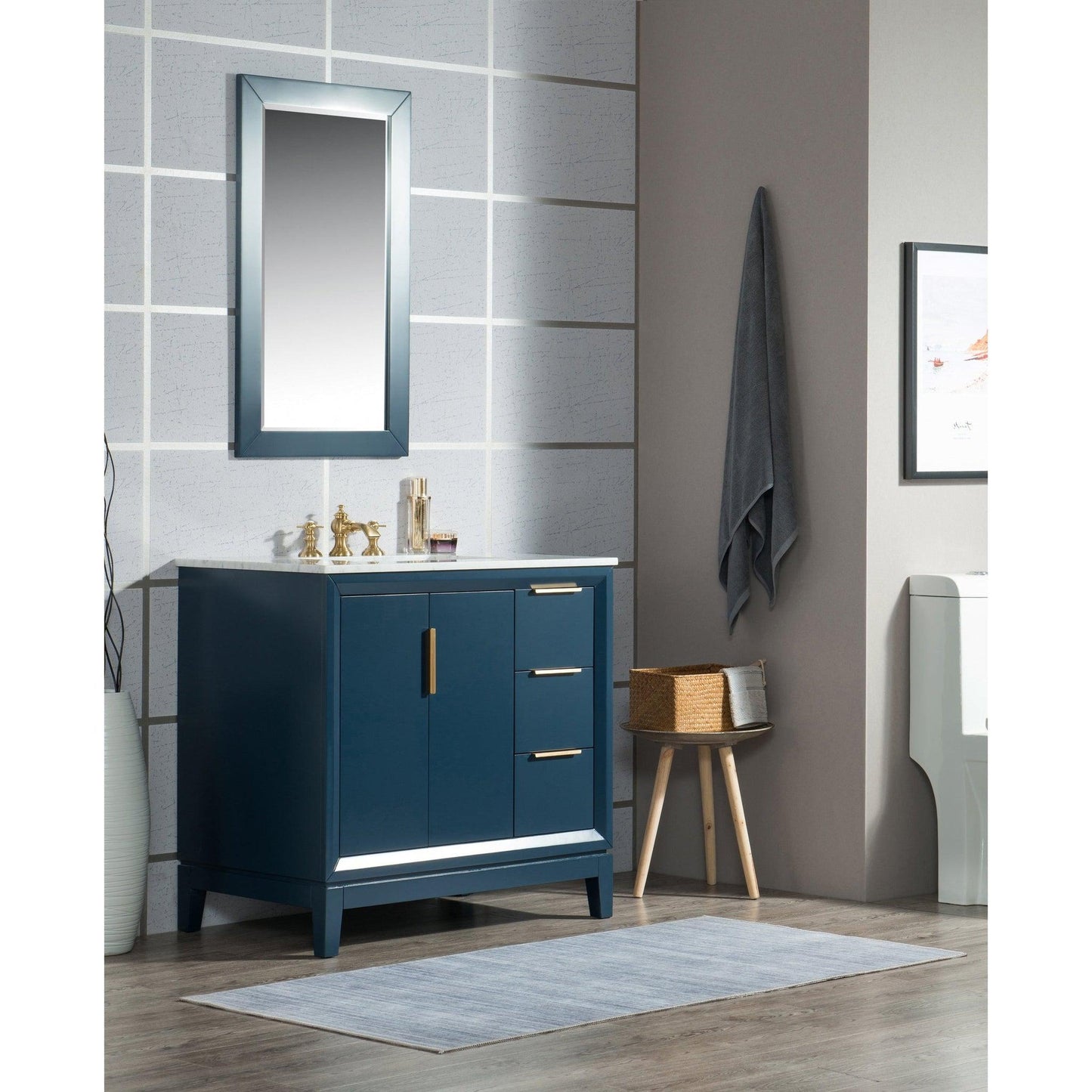 Water Creation Elizabeth 36" Single Sink Carrara White Marble Vanity In Monarch Blue