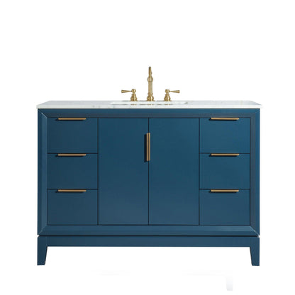 Water Creation Elizabeth 48" Single Sink Carrara White Marble Vanity In Monarch Blue With F2-0012-06-TL Lavatory Faucet