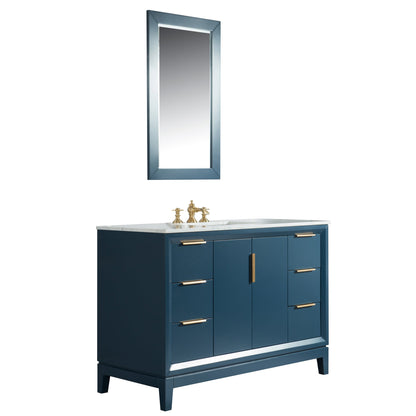 Water Creation Elizabeth 48" Single Sink Carrara White Marble Vanity In Monarch Blue With Matching Mirror