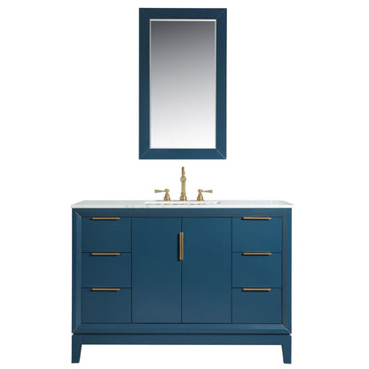 Water Creation Elizabeth 48" Single Sink Carrara White Marble Vanity In Monarch Blue With Matching Mirror and F2-0012-06-TL Lavatory Faucet