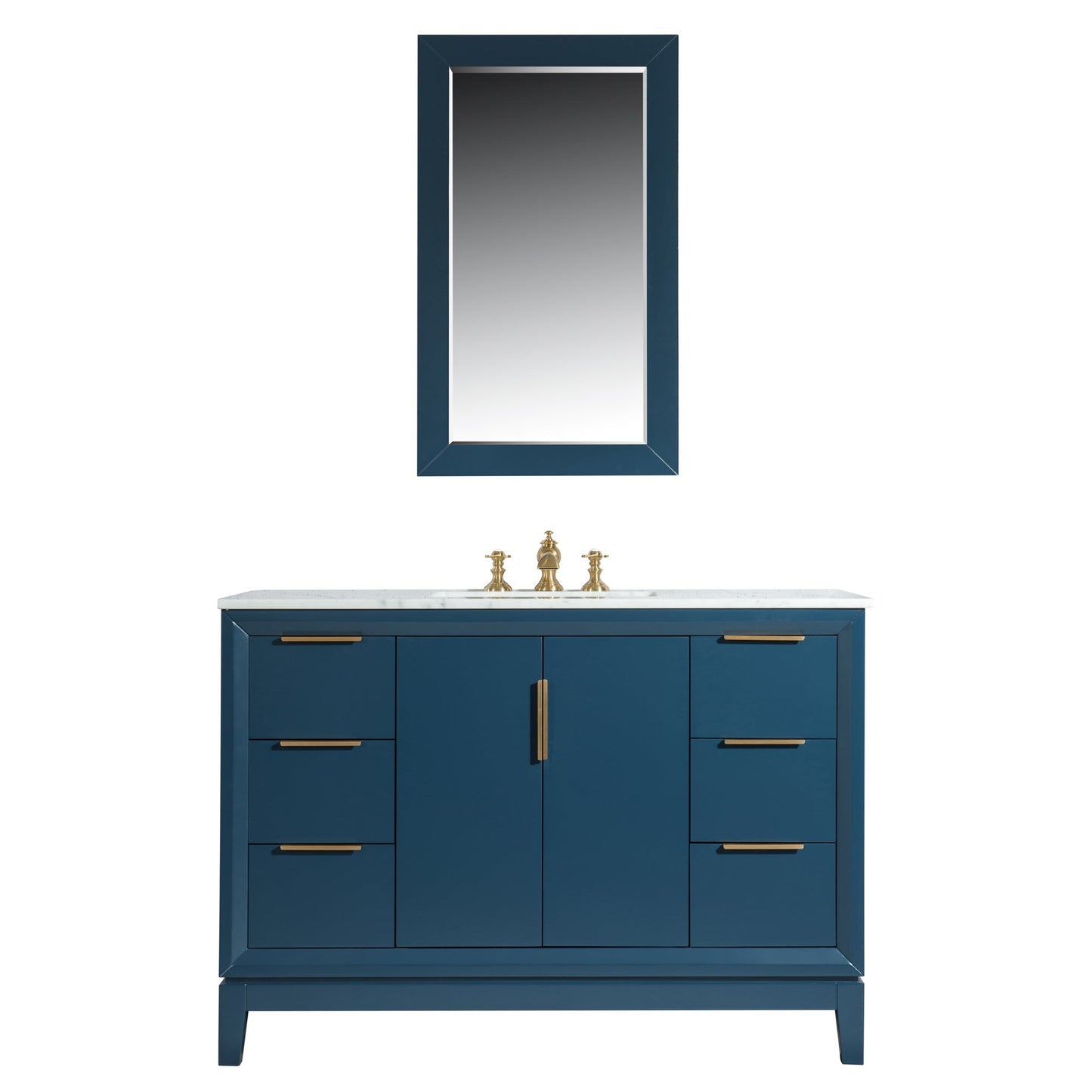 Water Creation Elizabeth 48" Single Sink Carrara White Marble Vanity In Monarch Blue With Matching Mirror and F2-0013-06-FX Lavatory Faucet