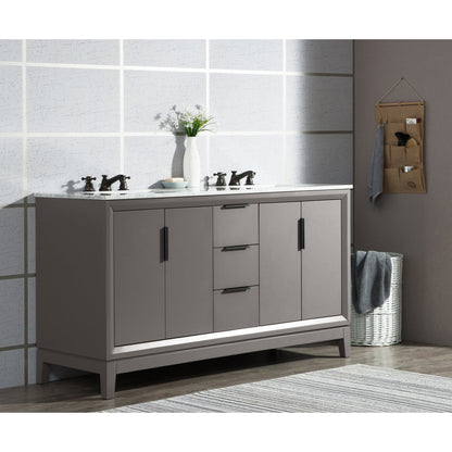 Water Creation Elizabeth 60" Double Sink Carrara White Marble Vanity In Cashmere Grey