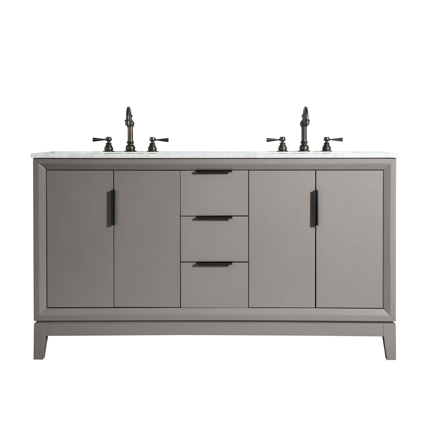 Water Creation Elizabeth 60" Double Sink Carrara White Marble Vanity In Cashmere Grey With F2-0012-03-TL Lavatory Faucet