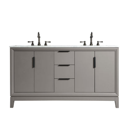 Water Creation Elizabeth 60" Double Sink Carrara White Marble Vanity In Cashmere Grey With F2-0012-03-TL Lavatory Faucet