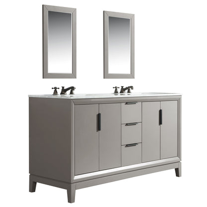 Water Creation Elizabeth 60" Double Sink Carrara White Marble Vanity In Cashmere Grey With Matching Mirror and F2-0009-03-BX Lavatory Faucet