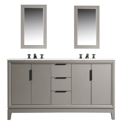 Water Creation Elizabeth 60" Double Sink Carrara White Marble Vanity In Cashmere Grey With Matching Mirror and F2-0009-03-BX Lavatory Faucet