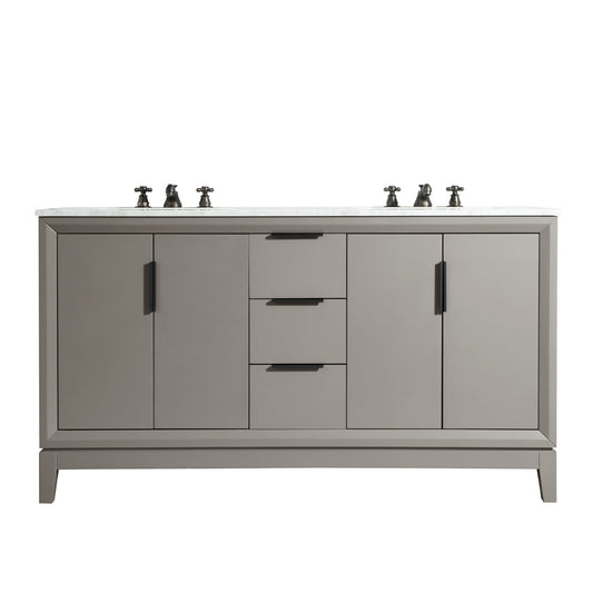 Water Creation Elizabeth 60" Double Sink Carrara White Marble Vanity In Cashmere Grey