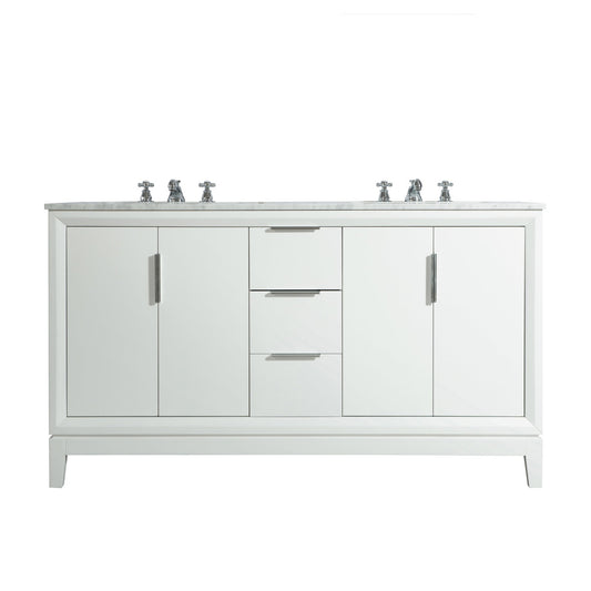 Water Creation Elizabeth 60" Double Sink Carrara White Marble Vanity In Pure White With F2-0009-01-BX Lavatory Faucet