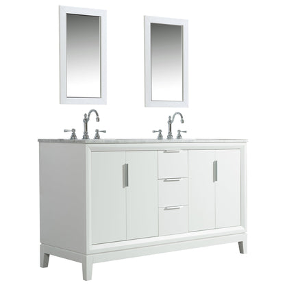 Water Creation Elizabeth 60" Double Sink Carrara White Marble Vanity In Pure White With Matching Mirror and F2-0012-01-TL Lavatory Faucet