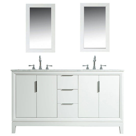 Water Creation Elizabeth 60" Double Sink Carrara White Marble Vanity In Pure White With Matching Mirror and F2-0012-01-TL Lavatory Faucet
