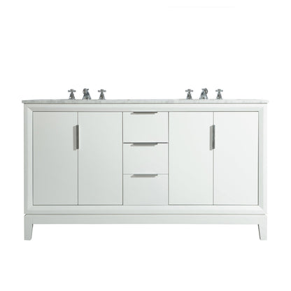 Water Creation Elizabeth 60" Double Sink Carrara White Marble Vanity In Pure White