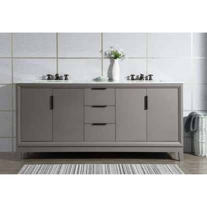 Water Creation Elizabeth 72" Double Sink Carrara White Marble Vanity In Cashmere Grey