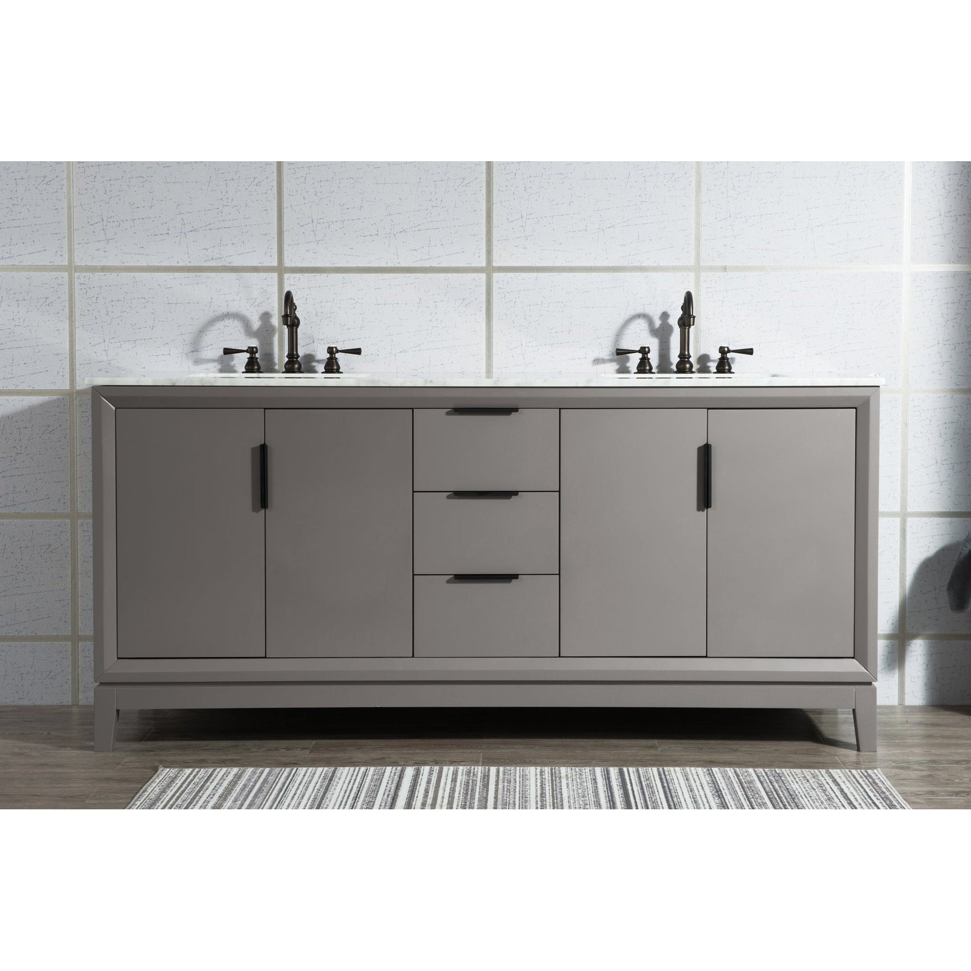 Water Creation Elizabeth 72" Double Sink Carrara White Marble Vanity In Cashmere Grey With F2-0012-03-TL Lavatory Faucet