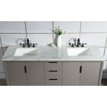 Water Creation Elizabeth 72" Double Sink Carrara White Marble Vanity In Cashmere Grey With F2-0012-03-TL Lavatory Faucet