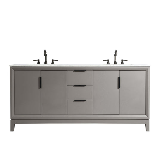 Water Creation Elizabeth 72" Double Sink Carrara White Marble Vanity In Cashmere Grey With F2-0012-03-TL Lavatory Faucet