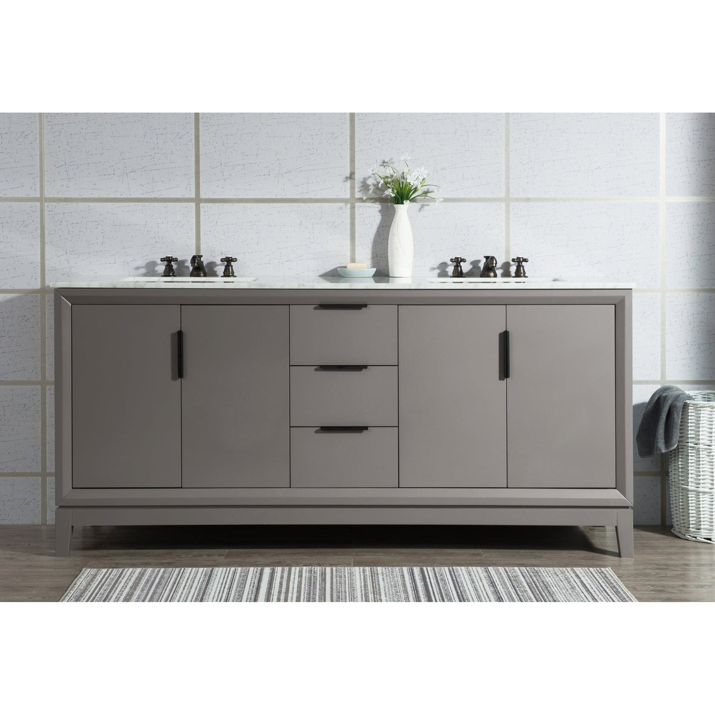 Water Creation Elizabeth 72" Double Sink Carrara White Marble Vanity In Cashmere Grey With Matching Mirror