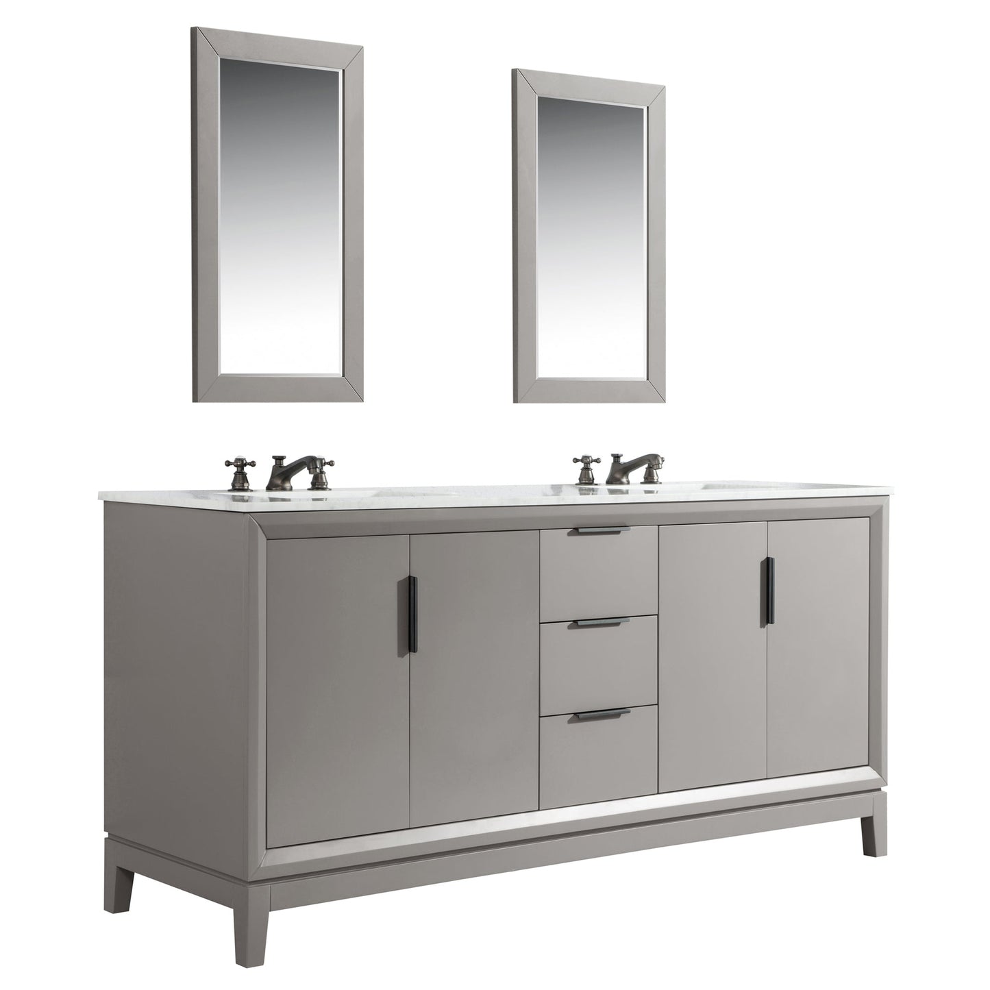 Water Creation Elizabeth 72" Double Sink Carrara White Marble Vanity In Cashmere Grey With Matching Mirror and F2-0009-03-BX Lavatory Faucet