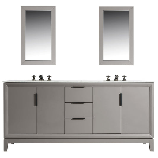 Water Creation Elizabeth 72" Double Sink Carrara White Marble Vanity In Cashmere Grey With Matching Mirror and F2-0009-03-BX Lavatory Faucet