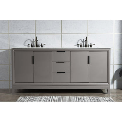 Water Creation Elizabeth 72" Double Sink Carrara White Marble Vanity In Cashmere Grey With Matching Mirror and F2-0012-03-TL Lavatory Faucet